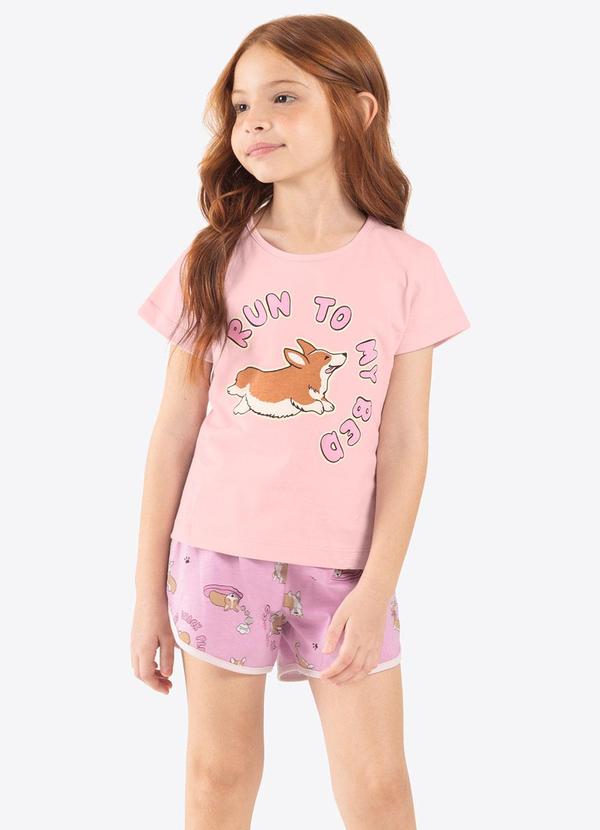 Rovi Kids - Pijama Infantil Feminino Meia Malha Rosa