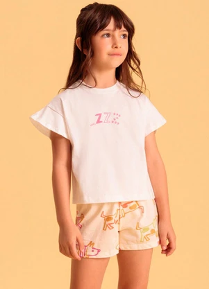 Bugbee - Pijama Infantil Malha Shorts Estampado Branco - BUGBEE