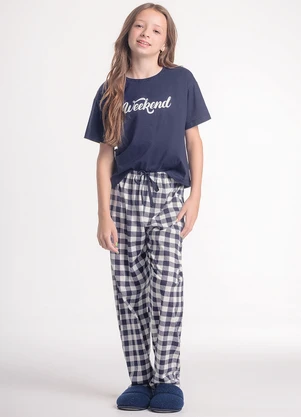 Espaço Pijama - Pijama Infantil Manga Curta com Calça Azul - ESPAÇO PIJAMA
