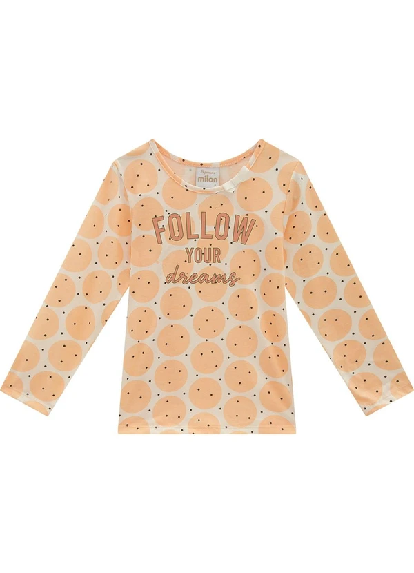 Milon - Pijama Infantil Menina Bolinhas Laranja