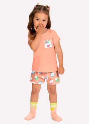 Kyly - Pijama Infantil Menina Bordado Laranja - KYLY