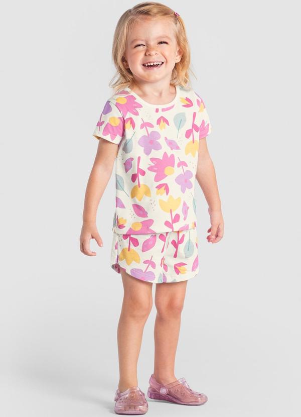 Brandili - Pijama Infantil Menina de Flores Bege