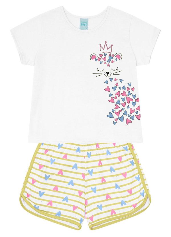 Kyly - Pijama Infantil Menina de Gatinho Branco
