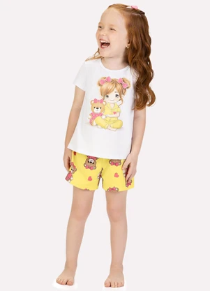 Kyly - Pijama Infantil Menina em Algodão Branco - KYLY