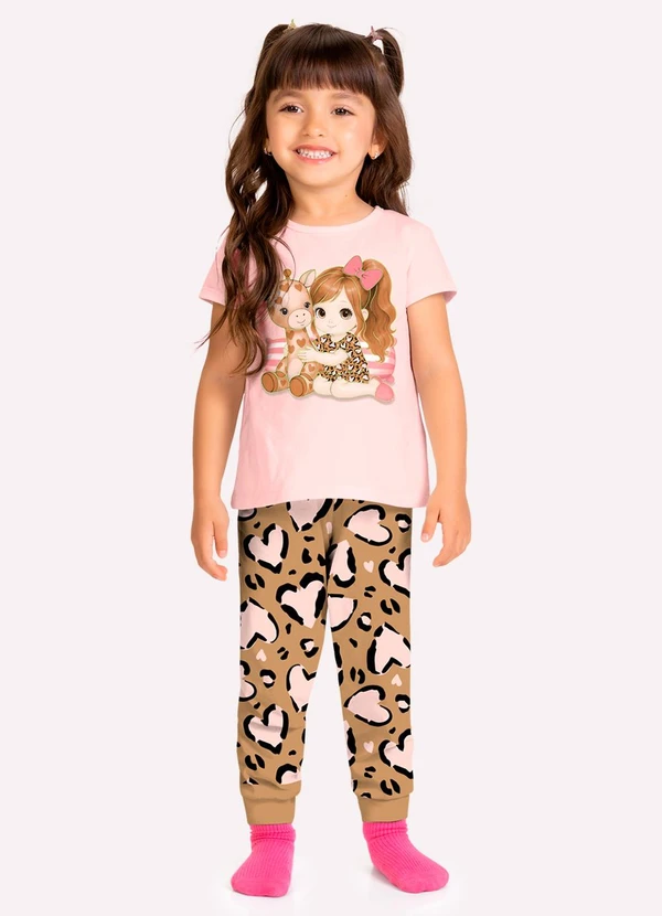 Kyly - Pijama Infantil Menina em Algodão Rosa
