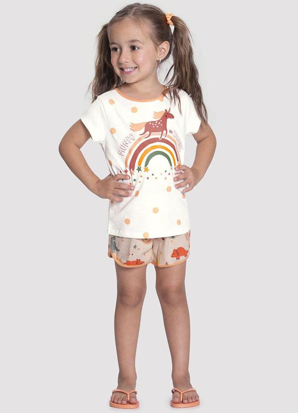 Alakazoo - Pijama Infantil Menina Estampado Brilha no Escuro Laranja 1