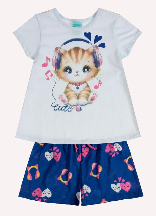 Kyly - Pijama Infantil Menina Gatinho Branco