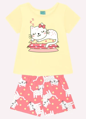 Kyly - Pijama Infantil Menina Gatinhos Amarelo - KYLY