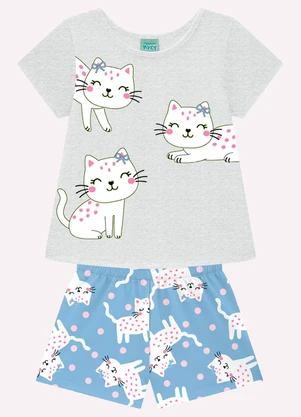 Kyly - Pijama Infantil Menina Gatinhos Cinza - KYLY