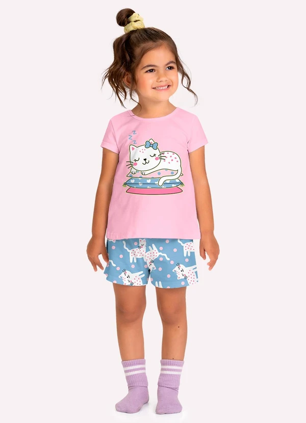 Kyly - Pijama Infantil Menina Gatinhos Rosa