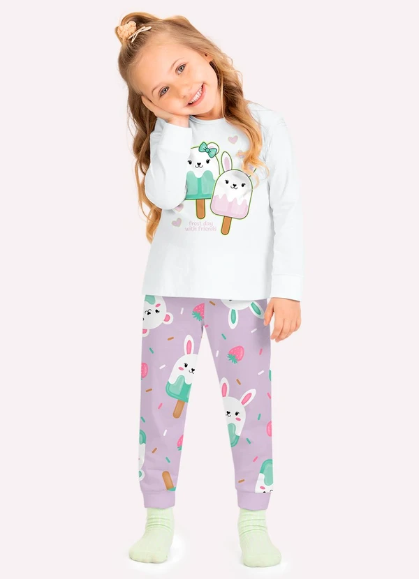 Kyly - Pijama Infantil Menina Picolés Branco
