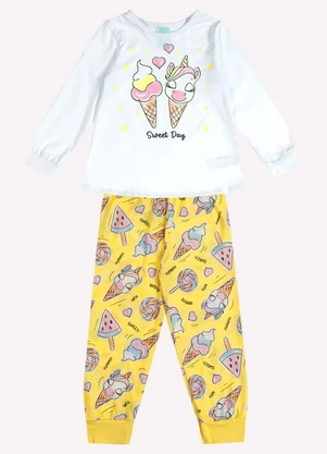 Kyly - Pijama Infantil Menina Unicórnio Branco - KYLY