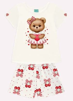 Kyly - Pijama Infantil Menina Ursinho Branco - KYLY