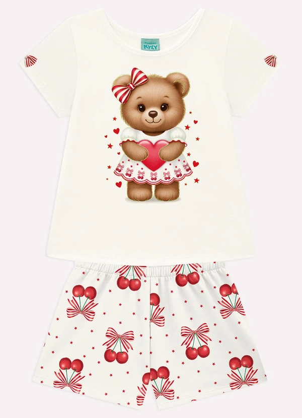 Kyly - Pijama Infantil Menina Ursinho Branco