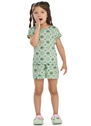Elian - Pijama Infantil Menina Xadrez Ursinhos Verde - ELIAN