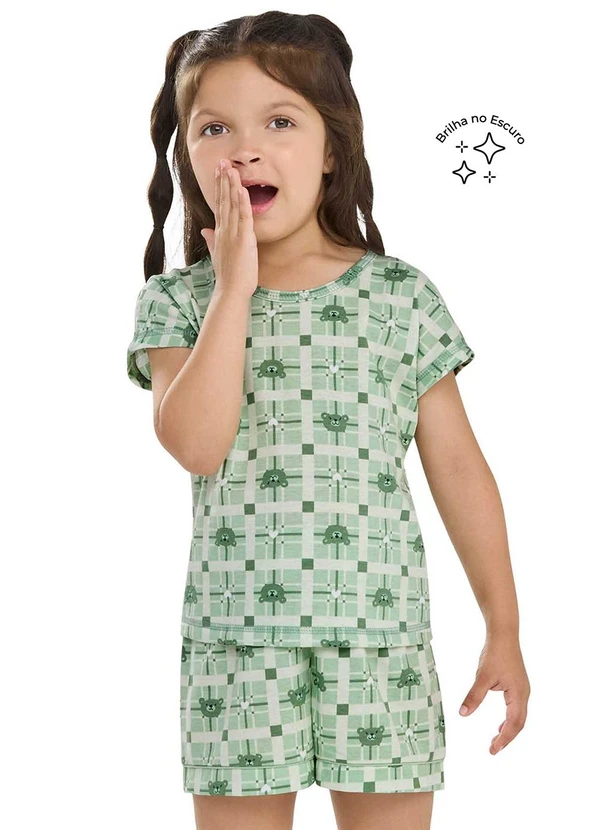 Elian - Pijama Infantil Menina Xadrez Ursinhos Verde