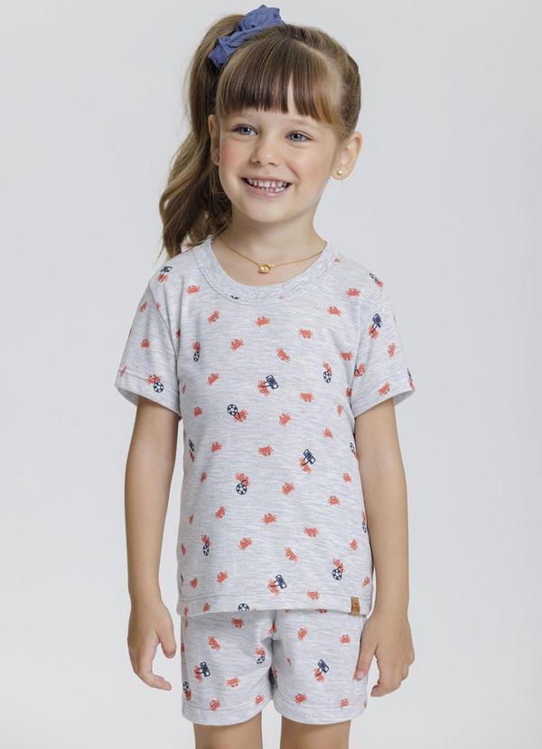 Mensageiro do Sonhos - Pijama Manga Curta com Estampa Caranguejo Cinza