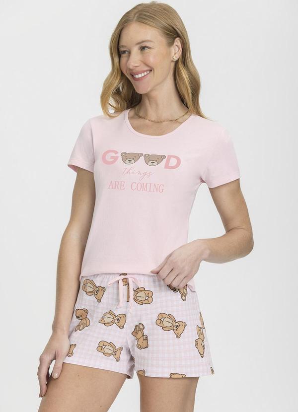 Mensageiro do Sonhos - Pijama Manga Curta com Estampa de Ursos Rosa