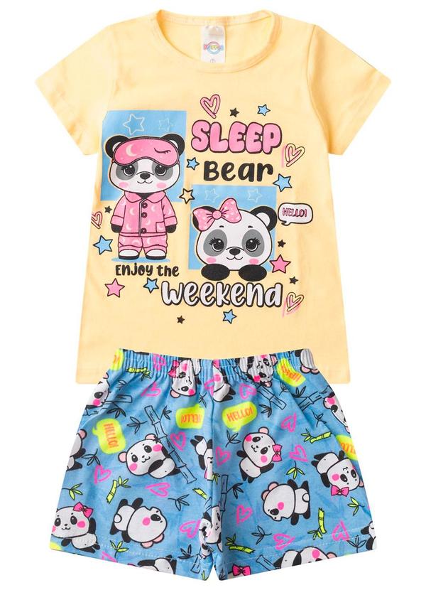 Rovitex - Pijama Menina Brilha no Escuro Kappes Amarelo