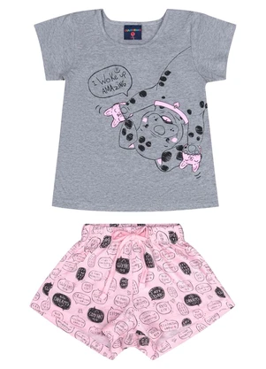 Guloseima - Pijama Menina com Blusa e Shorts Cinza - GULOSEIMA