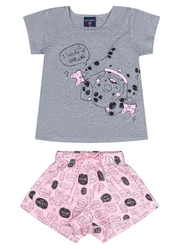 Guloseima - Pijama Menina com Blusa e Shorts Cinza