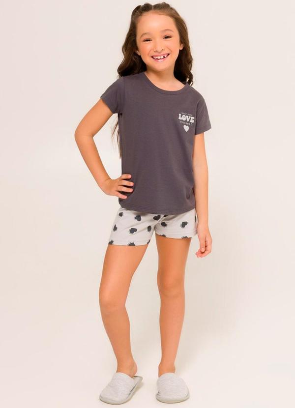Rovitex - Pijama Menina Manga Curta Meia Malha Cinza