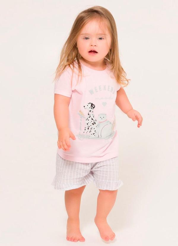 Rovitex - Pijama Menina Manga Curta Meia Malha Rosa