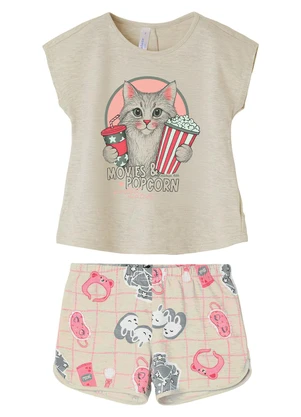 Malwee Kids - Pijama Movies & Popcorn Bege Cinza Claro - MALWEE KIDS
