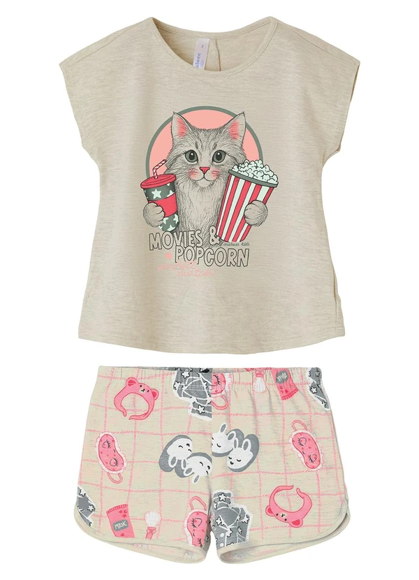 Malwee Kids - Pijama Movies & Popcorn Bege Cinza Claro