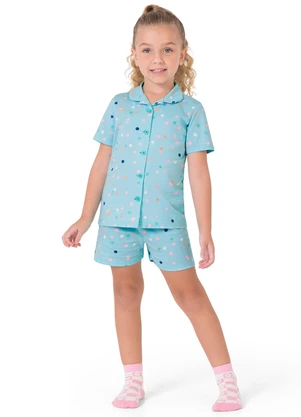 Malwee Kids - Pijama Poá que Brilha no Escuro Azul Turquesa - MALWEE KIDS