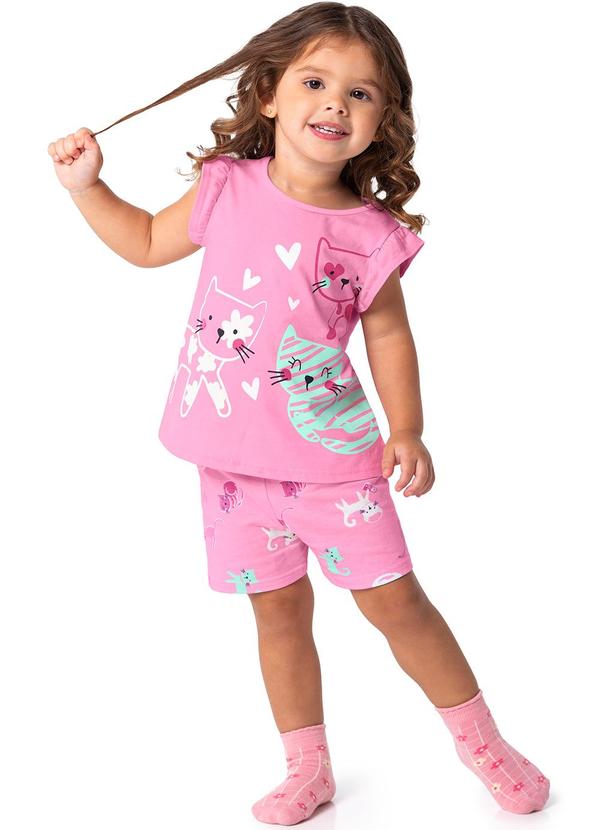 Malwee Kids - Pijama Rosa Gatinhas Brilha no Escuro Menina 2