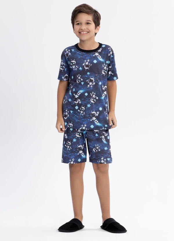 Alakazoo - Pijama Unissex com Bermuda e Camiseta Azul