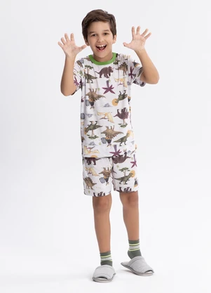 Alakazoo - Pijama Unissex com Bermuda e Camiseta Bege - ALAKAZOO