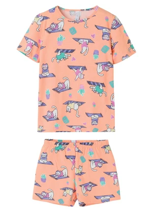 Malwee Kids - Pijama Yoga Cat Brilha no Escuro Laranja Pastel - MALWEE KIDS