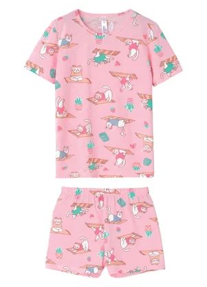 Malwee Kids - Pijama Yoga Cat Brilha no Escuro Rosa Claro - MALWEE KIDS