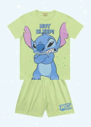 Fakini Kids - Cj.Pijama Camis/Bermuda Lilo & Stitch Verde - FAKINI KIDS