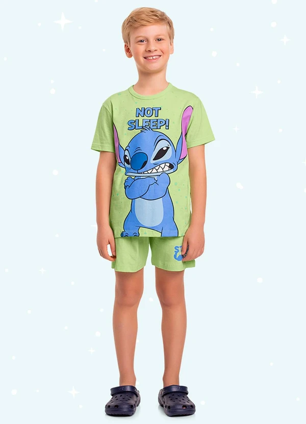 Fakini Kids - Cj.Pijama Camis/Bermuda Lilo & Stitch Verde