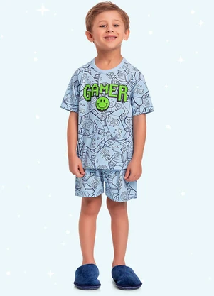 Fakini Kids - Cj.Pijama Camiseta/Bermuda Azul - FAKINI KIDS