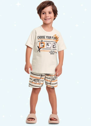 Fakini Kids - Cj.Pijama Camiseta/Bermuda Bege - FAKINI KIDS