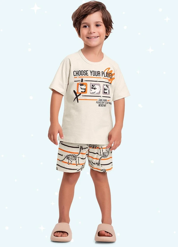 Fakini Kids - Cj.Pijama Camiseta/Bermuda Bege