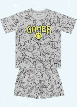 Fakini Kids - Cj.Pijama Camiseta/Bermuda Cinza - FAKINI KIDS