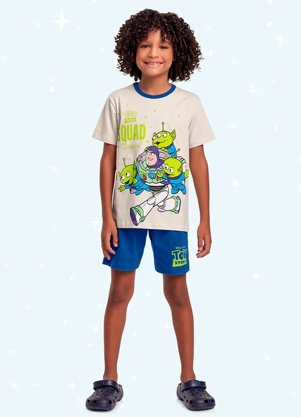 Fakini Kids - Cj.Pijama Camiseta/Bermuda Toy Story Bege