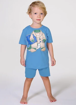 Outlet - Pijama Camiseta/Bermuda Azul - OUTLET