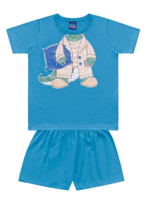 Outlet - Pijama Camiseta/Bermuda Azul - OUTLET