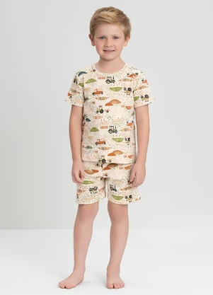 Conjunto de Pijama Camiseta e Bermuda Up Baby Bege - UP BABY