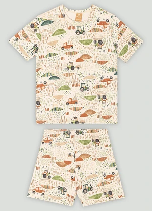 Conjunto de Pijama Camiseta e Bermuda Up Baby Bege - UP BABY