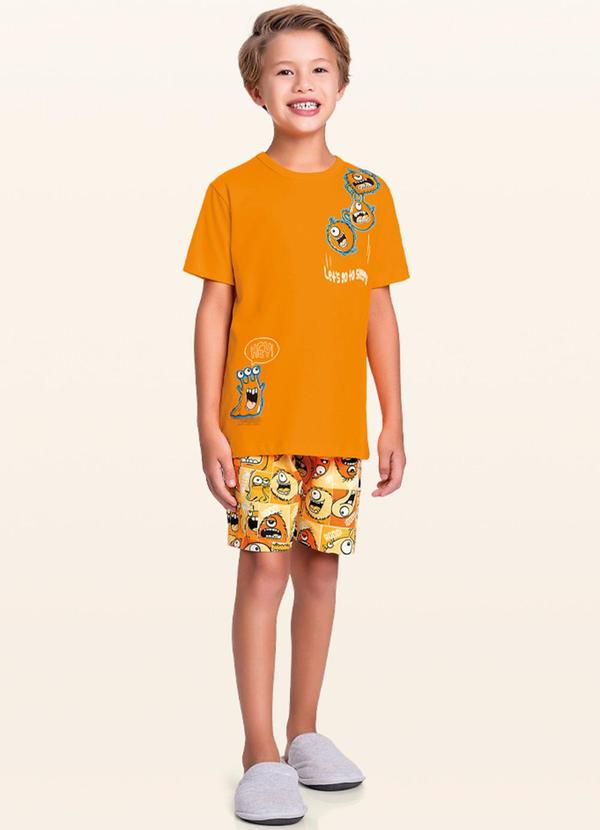 Fakini Kids - Conjunto Pijama Camiseta/Bermuda Laranja