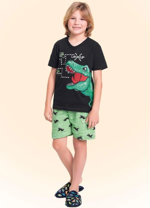 Fakini Kids - Conjunto Pijama Camiseta Decote V/Bermuda Preto - FAKINI KIDS