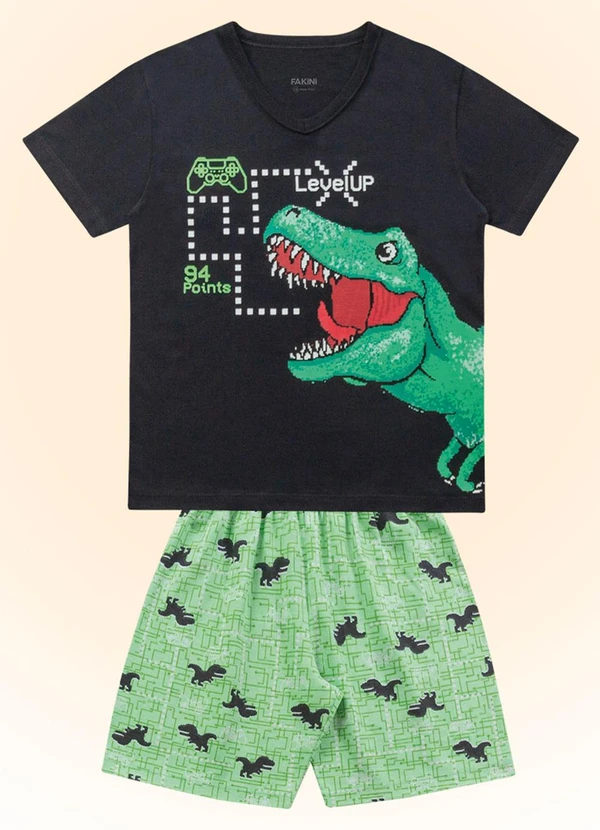 Fakini Kids - Conjunto Pijama Camiseta Decote V/Bermuda Preto 3