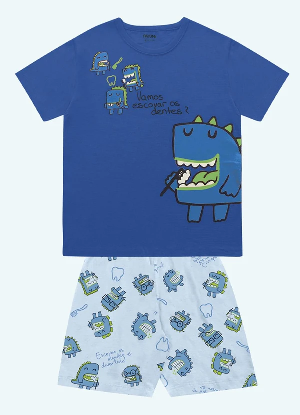 Fakini Kids - Conjunto Pijama Camiseta e Bermuda Azul